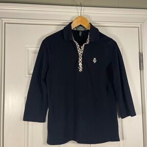 Lauren Ralph Lauren Navy Blouse with Checkered Detail